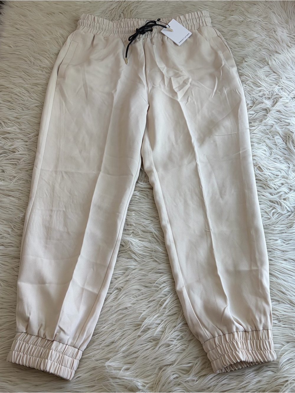 NWT Gibson Latimer Ivory Jogger Sweat Pants Faux Leather Drawstring Size Large